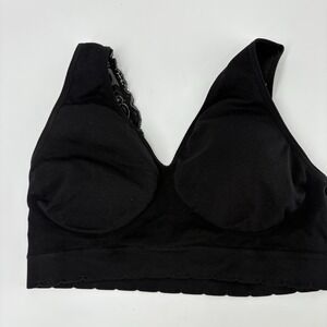 Laura Ashley Pull On Stretch Bralette Lace Trim Removable Pads 2X Black